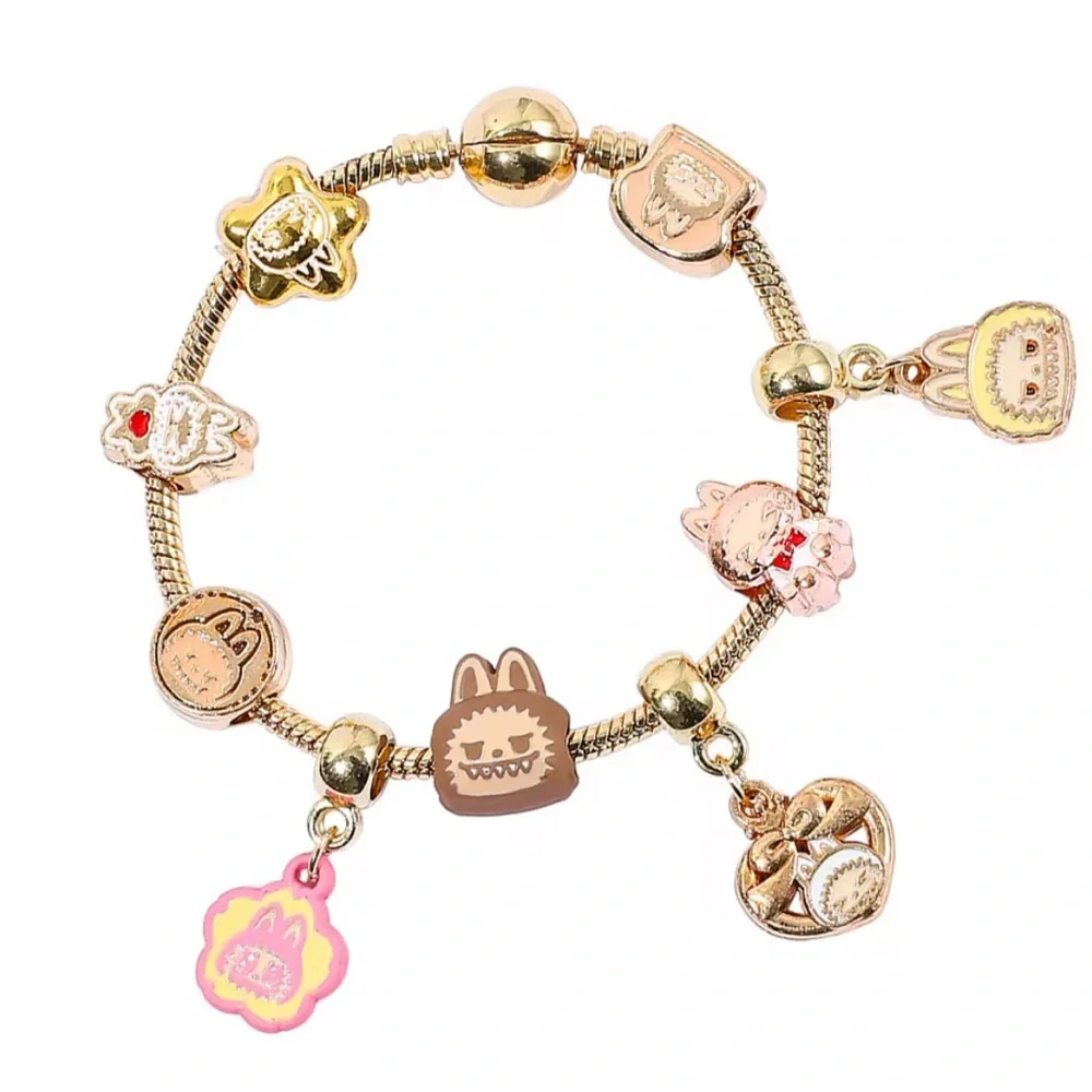 18K Gold Labubu Character Themed Fully Loaded Charm Bracelet Unisex Kawaii Anime - Picture 4 of 12